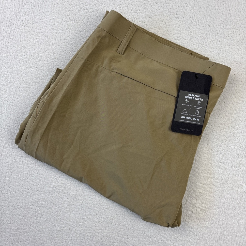 NEW FABLETICS 'Only Pant' Mens 40/30 Khaki Modern Classic Fit Golf Stretch Chino